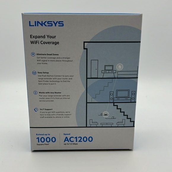LINKSYS BOOST WIFI RANGE EXTENDER UP TO 1,000 SQ FEET MODEL # RE6250/RE6350 - Picture 3 of 7